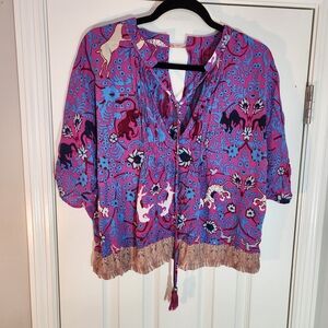 Plenty by Tracy Reese Anthropologie Pintuck Vibrant Floral Blouse Womens Medium